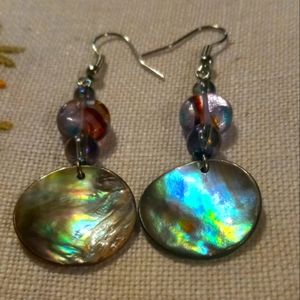 Abalone Black lip shell and Czech bead earrings